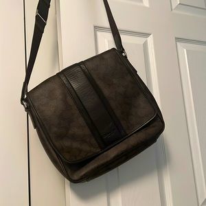 Leather Coach messenger bag. Black with classic C’s. Gently used